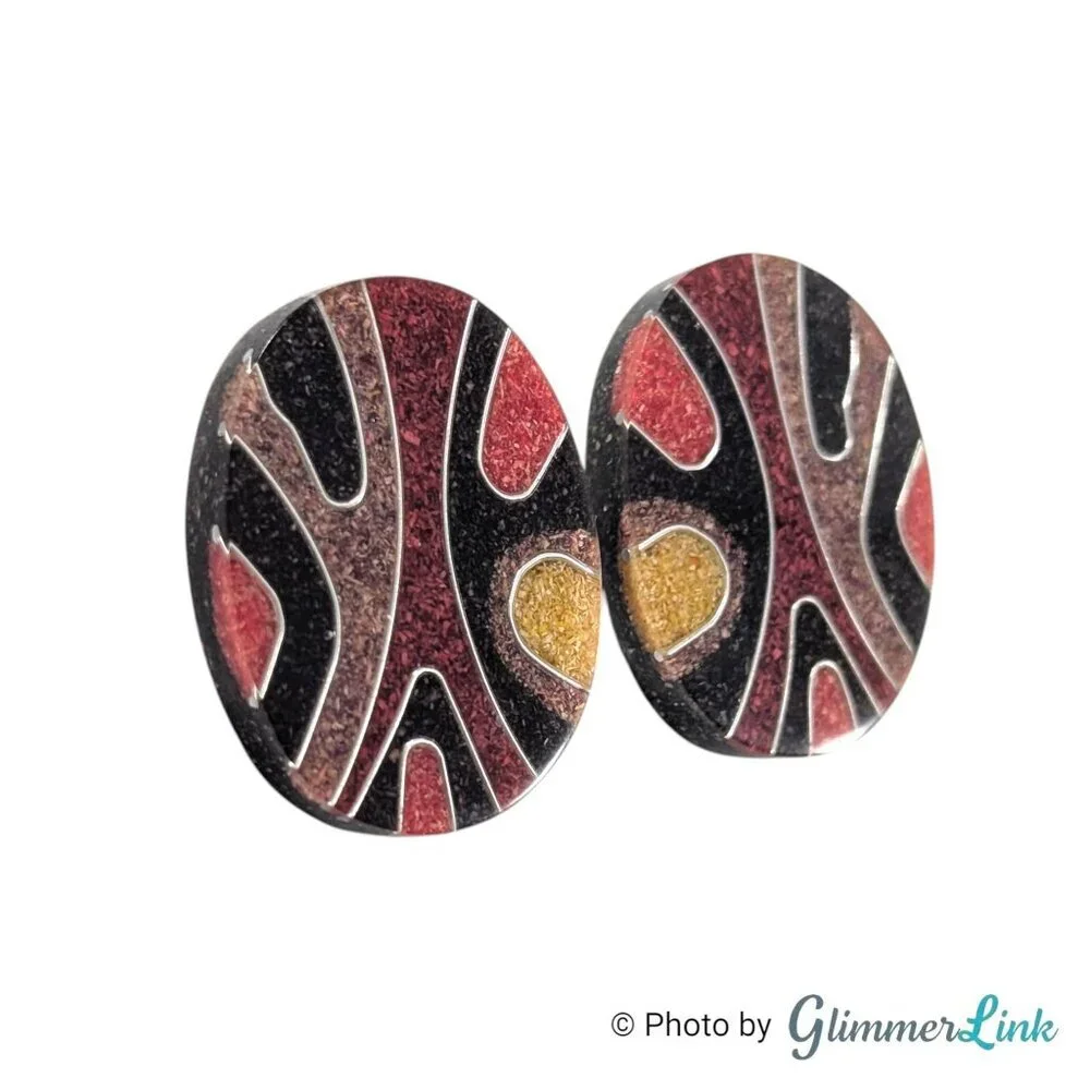 Vintage Abstract Resin Inlay Statement Earrings Modernist Geometric Design - Picture 2 of 9